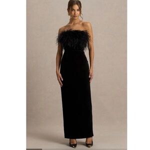 ML Monique Lhuillier Lisette Feather Strapless Gown Black
